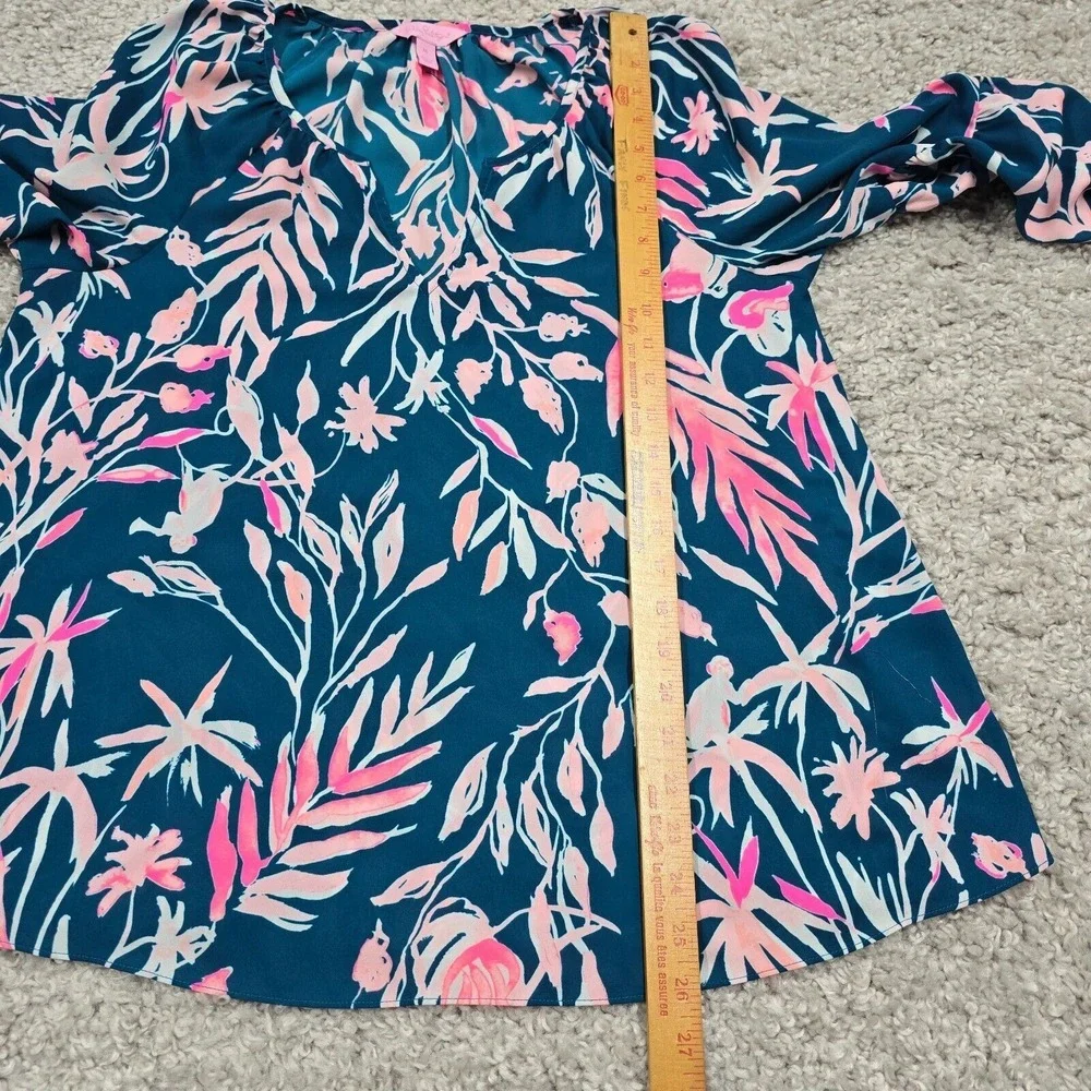 Lilly Pulitzer Womens Charleigh Top Medium Floral V-Neck Balloon Sleeve Flowy - Picture 11 of 14